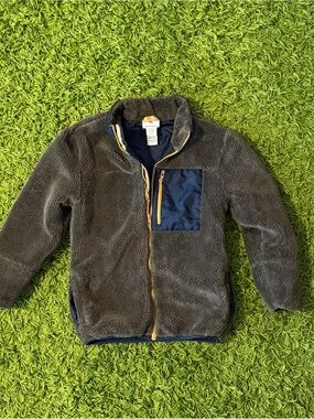 Tommy Bahama Gray Sherpa Fleece Jacket with Navy Lining and Yellow Trim